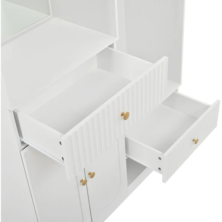 DESVIAE Garderobenschrank mit Sitzbank, Spiegel und LED-Beleuchtung 100x180x35 cm MDF Weiß – Bild 9