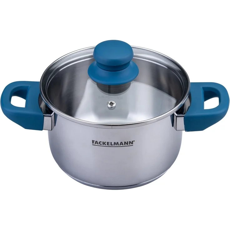 Fackelmann Kochtopf Essential Ø 16 cm, Edelstahl, mit ergonomischen Bakelit-Griffen, für alle Herdarten geeignet, mit Literskala, Blau – Bild 1