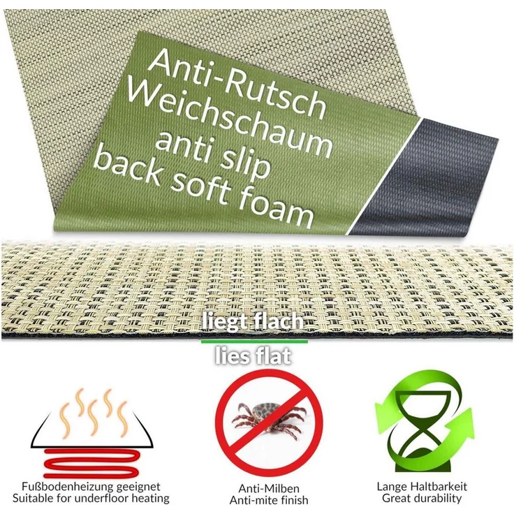 ANRO Küchenläufer Hochwertig Outdoorläufer Teppich TATAMI Läufermatte, Eckig, Höhe: 3 mm, Rattanoptik – Bild 3
