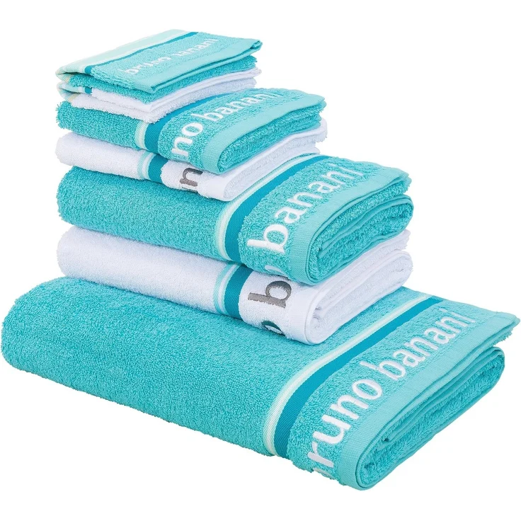 Bruno Banani Handtuch Set Maja, 1 Duschtuch, 2 Handtücher, 2 Gästehandtücher, 2 Waschhandschuhe, Walkfrottee (Set, 7-St), mit Bordüre und Markenlogo, 7 teiliges Handtücher Set, 100% Baumwolle – Bild 1