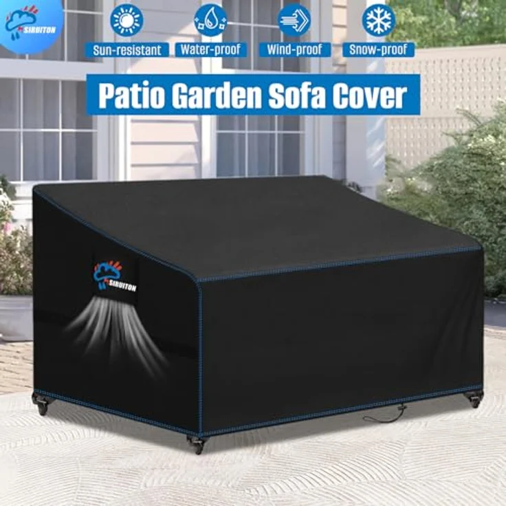 SIRUITON 2-Sitzer Gartenbank Abdeckung mit Belüftungsöffnungen, wasserdicht, winddicht, UV-Beständiges, reißfestes Schwerlast 420D Oxford Gewebe Schutzhülle für Gartenbank, Gartensofa(131 x 69 x 65/89 cm) – Bild 6