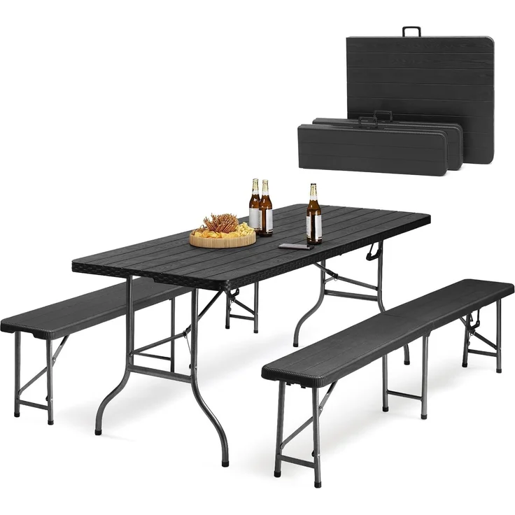 Sekey Bierzeltgarnitur Klappbar Campingtisch Set Schwarz – Bild 1