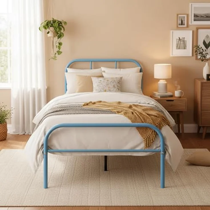 FurnitureR Metallbett 90x200 cm Einzelbett mit Lattenrost, Stabiler Stahlrahmen Bettgestell für Schlafzimmer Jugendzimmer Gästezimmer – Bild 2