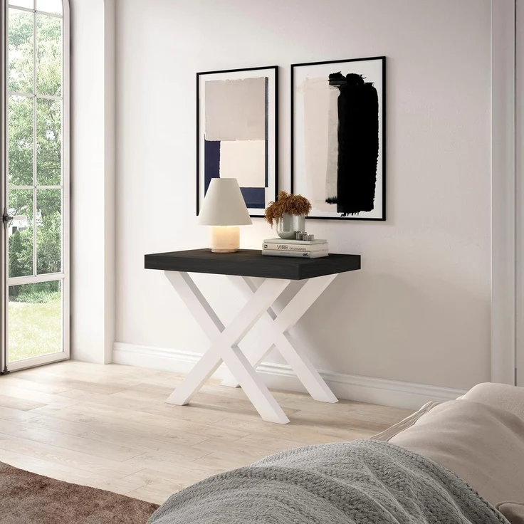 Skraut Home | Ausziehbarertisch | Multifunktionaler ausziehbarer | 180 | Für 8 Gäste | Massivholz Beine | Moderner Stil | Weiß und Schwarz – Bild 4