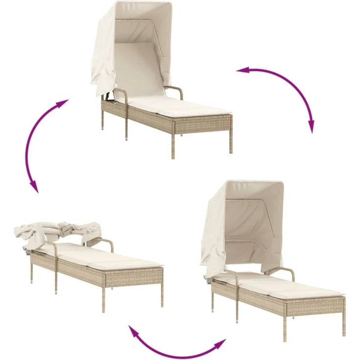 vidaXL Sonnenliege mit Dach Beige Poly Rattan 368192 – Bild 9