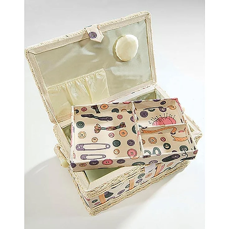 Kobolo Nähkorb Nähkästchen rechteckig Knopfmuster - Textileinsatz (in Naturtönen) – Bild 5