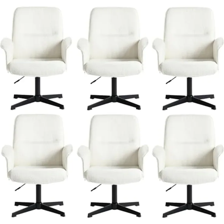 MEUBLE COSY Bürostuhl 6er Ergonomisch Schreibtischstuhl mit höhenverstellbar Armlehnen 360° Drehbar Schminkstuhl Sessel für Büro Wohnzimmer Schlafzimmer Vanity, Bouclé Frottier, Weiß