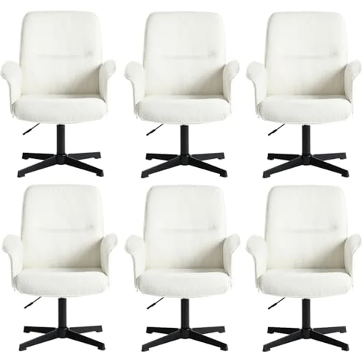 MEUBLE COSY Bürostuhl 6er Ergonomisch Schreibtischstuhl mit höhenverstellbar Armlehnen 360° Drehbar Schminkstuhl Sessel für Büro Wohnzimmer Schlafzimmer Vanity, Bouclé Frottier, Weiß – Bild 1