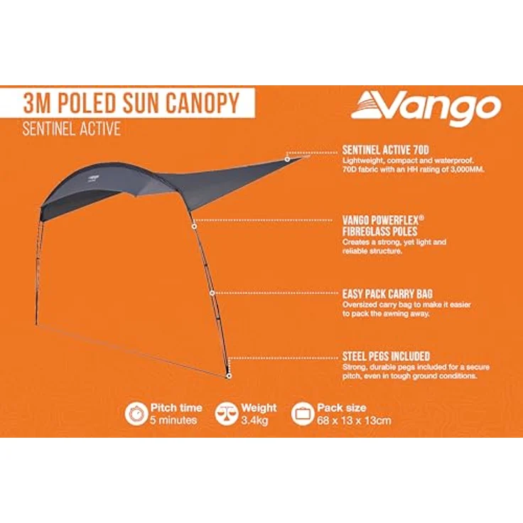 Vango Poled Sun Canopy Sonnensegel, grey violet – Bild 5
