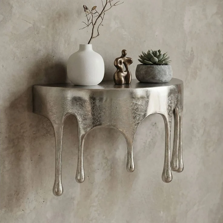FINEBUY Wandregal FB77468 45cm Aluminium Silber Hängeregal Schweberegal Wandboard Metall, Originelles Hängeregal in edler Tropfenoptik, Komplett aus robustem Aluminium gefertigt – Bild 1
