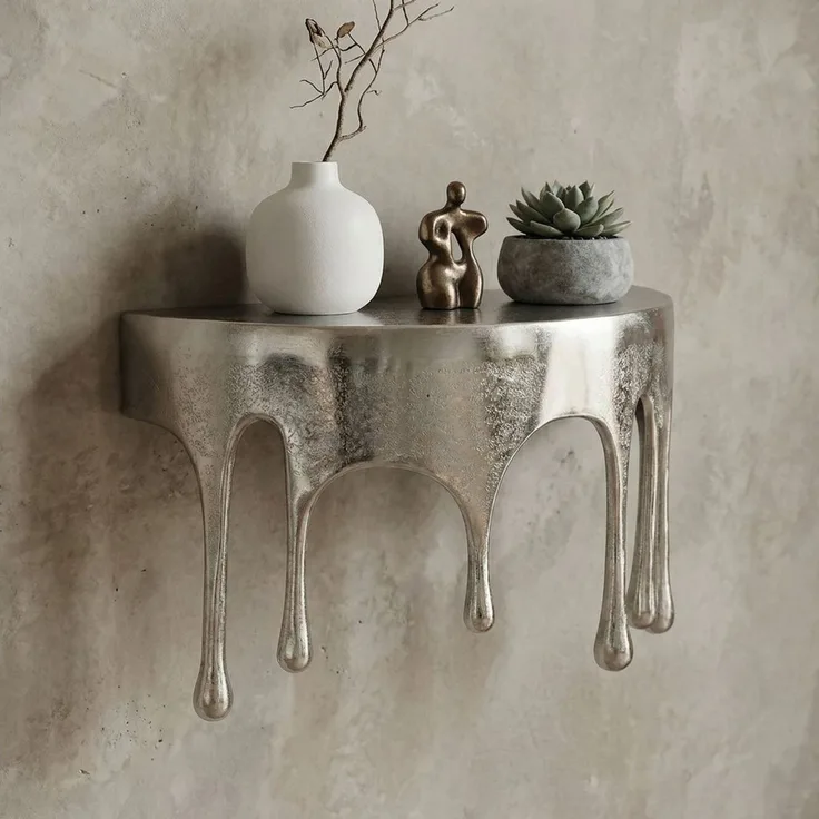 FINEBUY Wandregal FB77468 45cm Aluminium Silber Hängeregal Schweberegal Wandboard Metall, Originelles Hängeregal in edler Tropfenoptik, Komplett aus robustem Aluminium gefertigt