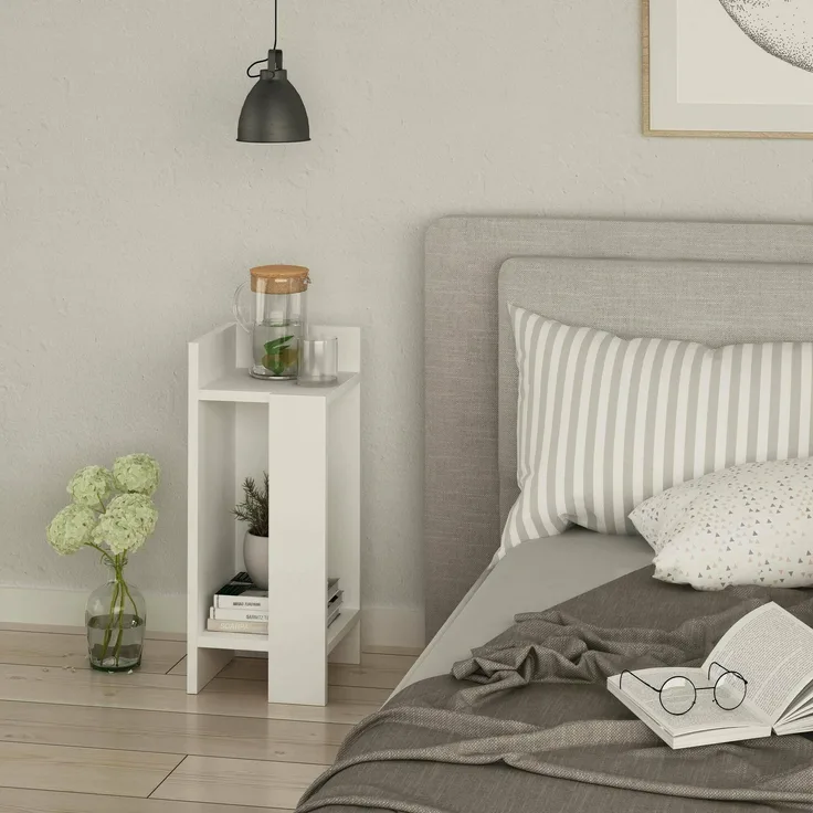 Dmora Nachttisch Celestia 25 x 27 x 60h cm Weiß 2 Ablagen