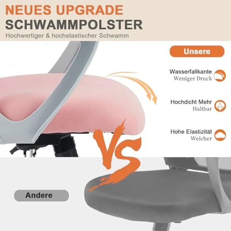 DUMOS Bürostuhl Ergonomisch, Schreibtischstuhl mit Lendenwirbelstütze, Drehstuhl mit Armlehne, Computerstuhl, Höhenverstellbarer Office Chair, Bürostühle Geeignet für Büro und Schlafzimmer (Rosa) – Bild 5