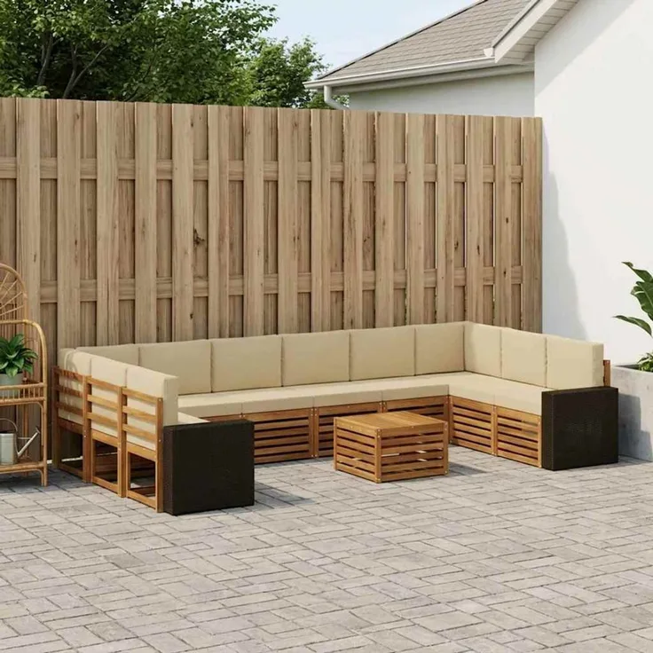 vidaXL Outdoor-Sofagarnitur 11 stk. 10-Sitzer Natur und Beige 3384934