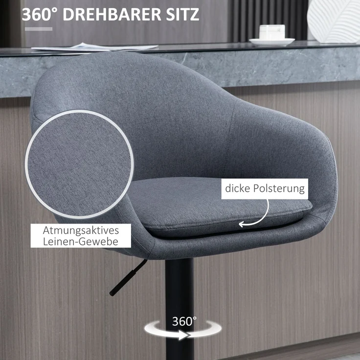 Barhocker mit Fußstütze; höhenverstellbar, Leinenoptik, 54 cm x 54 cm x 112 cm, Grau--Dunkelgrau--112x54x54cm--YOUDENOVA – Bild 7