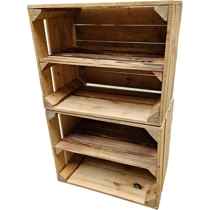 Vintage Natur Holzkisten 2er Set 50 x 40 x 30cm mit Ablage Lang