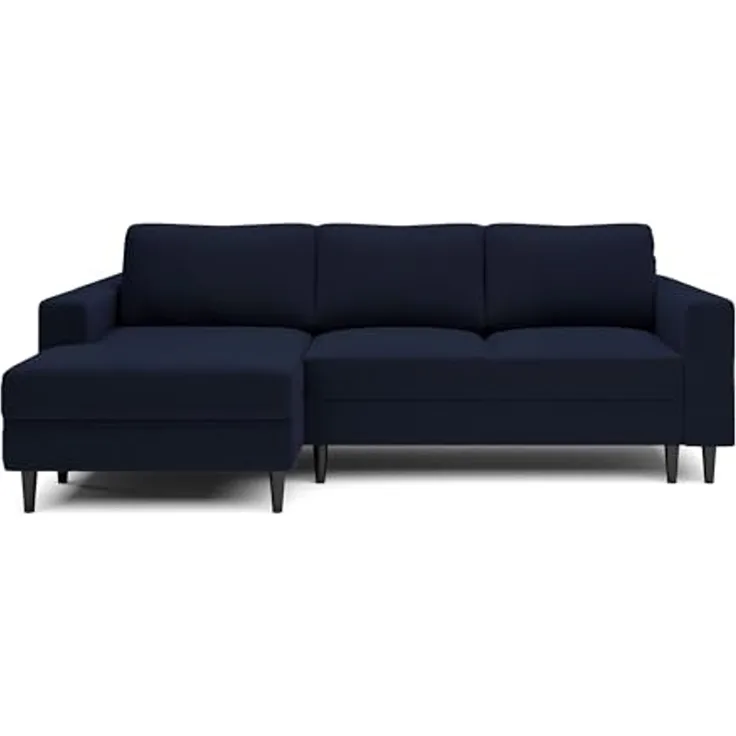 Selsey - Nalika L-förmiges Eckschlafsofa mit einem Behälter aus marineblauem hydrophobem Velours auf der linken Seite