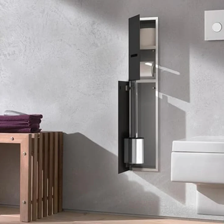 Emco ASIS 2.0 Unterputz-Schrankmodul, Hochschrank mit Toilettenpapierhalter, "Push to Open"-Funktion und extra Fach, schwarz – Bild 3
