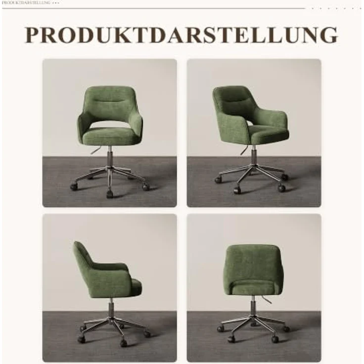 MALOL Drehstuhl Sessel Wohnzimmer höhenverstellbar, Moderner Relaxsessel Stuhl mit Rollen, 360° Drehsessel Schreibtisch Stuhl mit Armlehnen für Wohnzimmer, Schlafzimmer, Homeoffice, Grün – Bild 12