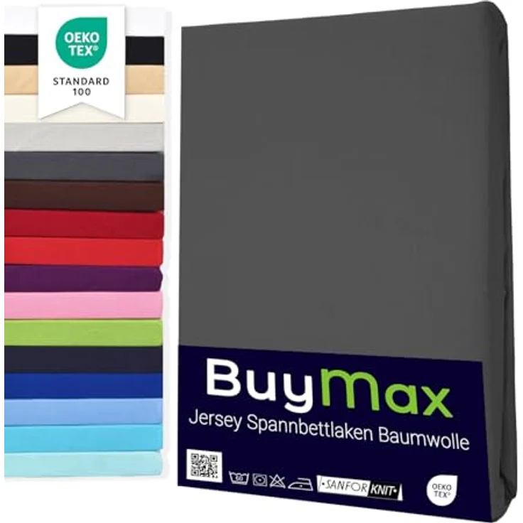 Buymax® Spannbettlaken 100x200 cm Doppelpack 100% Baumwolle Spannbetttuch Bettlaken Jersey, Matratzenhöhe bis 25 cm, Farbe Anthrazit – Bild 2