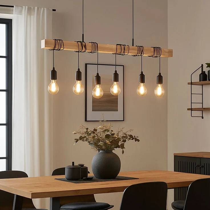 LED Pendelleuchte, Holzbalken Eiche Optik, H 191,5 cm – Bild 3