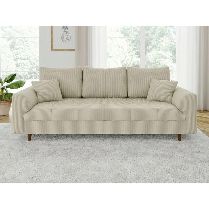 S-Style Möbel Polstergarnitur 3+2+1 Zara mit Braun Holzfüßen im skandinavischen Stil aus Cord-Stoff, (1x 3-Sitzer-Sofa, 1x 2-Sitzer-Sofa, 1x Sessel), mit Wellenfederung – Bild 2