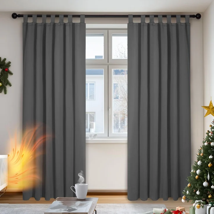 Deconovo Vorhang Verdunkelung Thermo Vorhänge Lärmschutz mit Schlaufen, 210x140 cm(HöhexBreite), Dunkelgrau, 2er Set