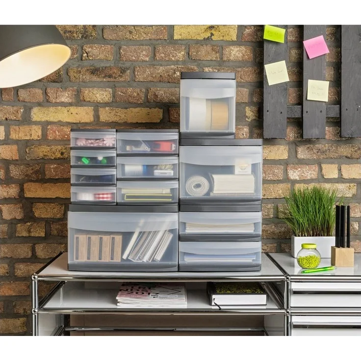 Rotho Schubladenbox Tower Systemix S 3 Schübe anthrazit Ablagebox Briefablage – Bild 2