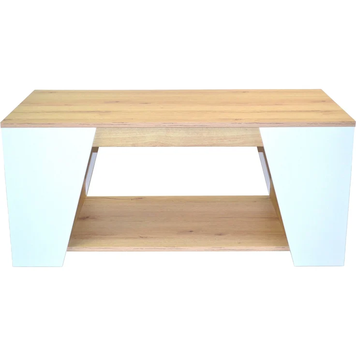 Wohnzimmertisch modern – Eiche/Weiß mit Ablage & Stauraum – 100x50 cm – Bild 3