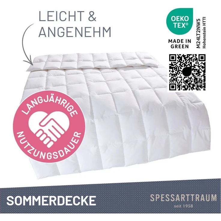 SPESSARTTRAUM Daunenbettdecke + Federkissen First Class, Füllung: Bettdecke: 90%Daunen / 10% Federn, Klasse I, Downpass zertifiziert, Bezug: 100% Baumwolle, Made in Green, Hausstauballergiker geeignet, Sparset: 5 Wärmeklassen, 135x200 cm & 155x220 cm – Bild 2