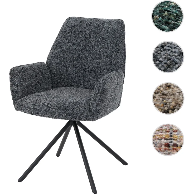 Esszimmerstuhl HWC-G67, Küchenstuhl, drehbar Auto-Position Metall Chenille (410g/m²) ~ Gestell schwarz, dunkelgrau – Bild 9