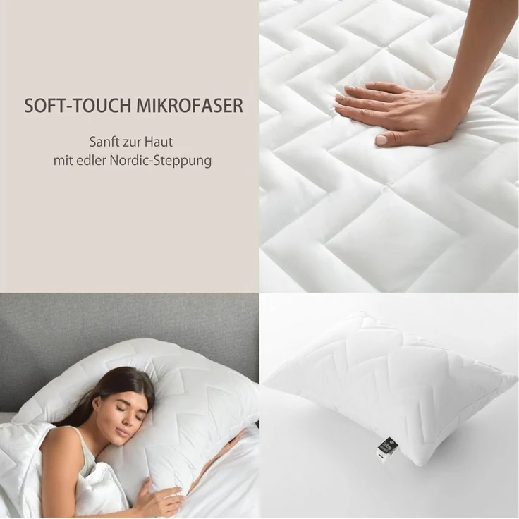 SEI Design Microfaserkissen Kopfkissen Kissen Zierkissen Sofakissen Nackenstützkissen 50x70, Füllung: 100% Mikrofaser, Seitenschläfer, Rückenschläfer, Bauchschläfer, 2-er SET, Schlafkissen gesteppt mit Reißverschluss Kochfest 95° – Bild 3