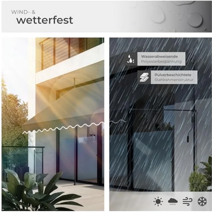 tectake® Klemmmarkise mit Handkurbel, Balkon Markise ohne Bohren, Markise höhenverstellbar, UV-beständig, wasserabweisend, Terrassenüberdachung, Sonnenschutz Terrasse & Balkon, 350 cm - schwarz/grau – Bild 5