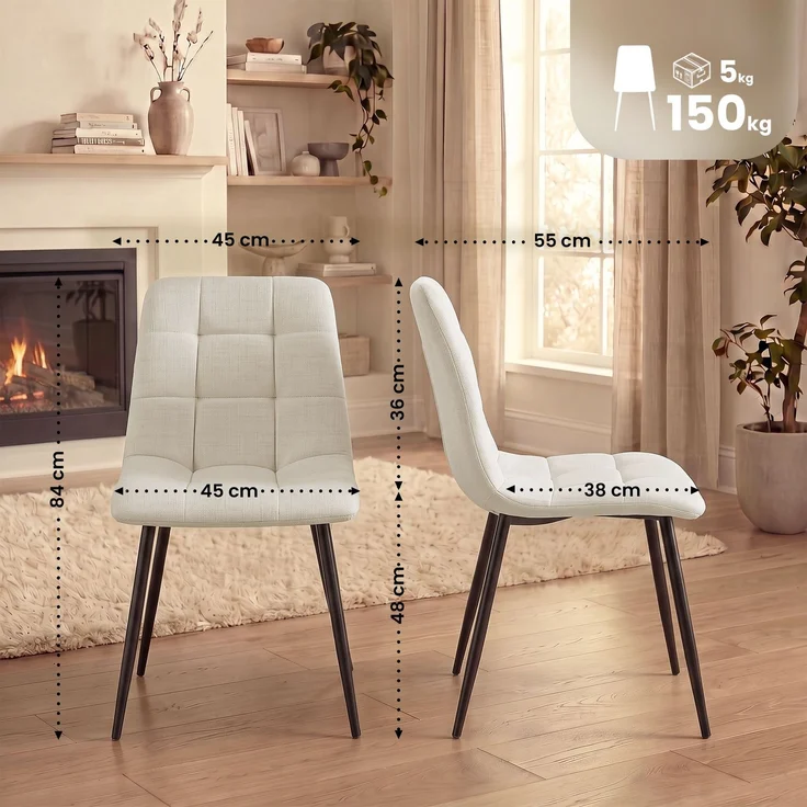 CLP 4er Set Esszimmerstuhl Tilde gepolstert mit Rückenlehne bis 150 kg belastbar - Farbe:creme;Material:Stoff – Bild 1