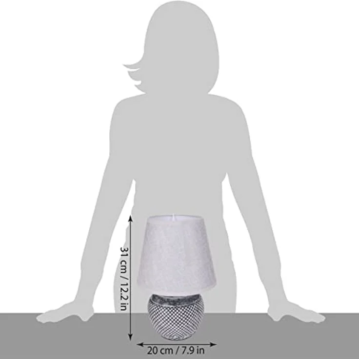 BRUBAKER Tischlampe Nachttischlampe, 30,5 cm hohe graue Keramik mit hellgrauem Leinen-Schirm, Vintage Gitteroptik – Bild 8