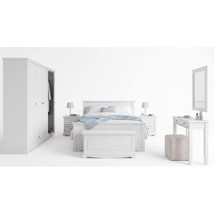 Schlafzimmer-Set Belluno Elegante 9-teilig Massivholz Ausführung weiß Kiefer weiß lackiert