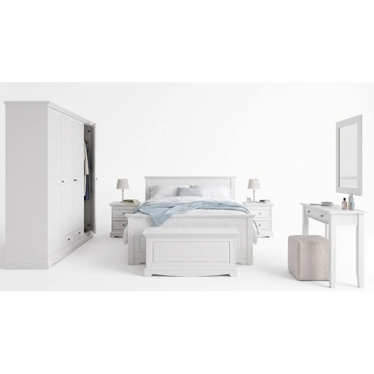 Schlafzimmer-Set Belluno Elegante 9-teilig Massivholz Ausführung weiß Kiefer weiß lackiert