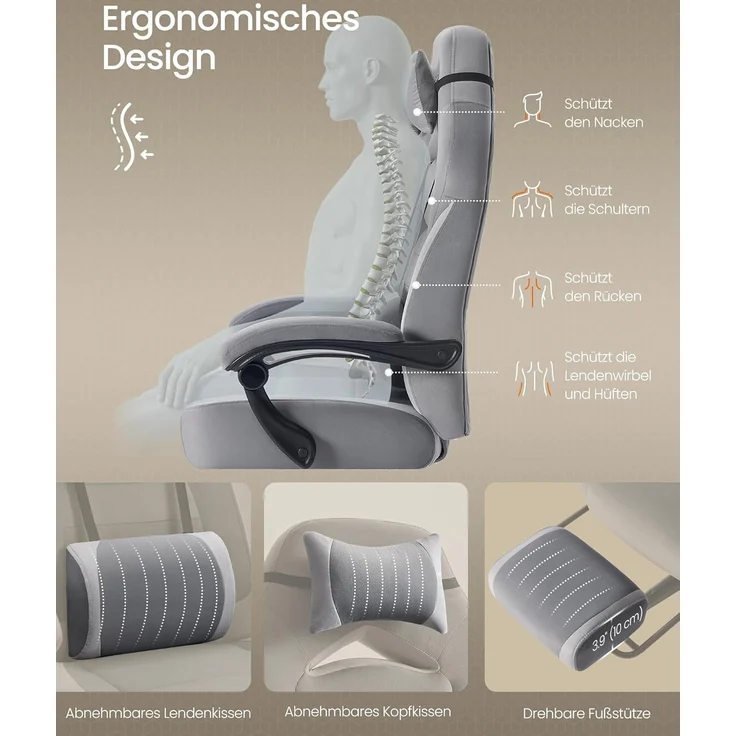 SONGMICS Gaming-Stuhl, Bürostuhl, Computerstuhl, ergonomisches Design, mit Fußstütze – Bild 6
