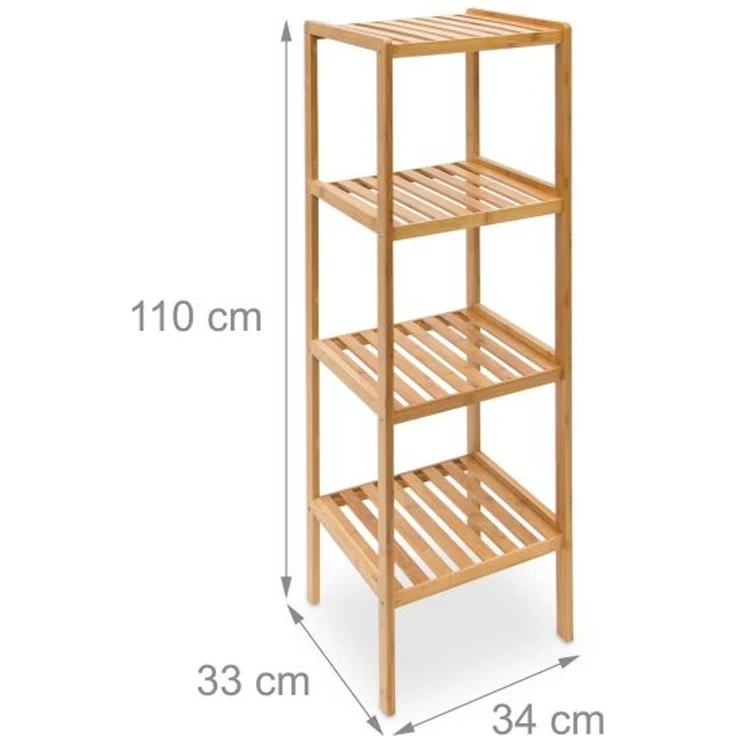 Relaxdays Badregal mit 4 Ablagen, Bambus natur, 34 x 33 x 110 cm – Bild 4