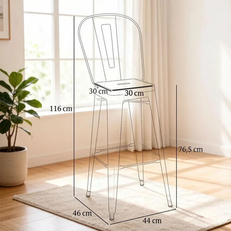 Stapelbarer Hocker,Essstuhl,Hochlehner Barhocker mit abnehmbarer Rückenlehne,Stilvoller Tresenhocker(nur mit 4pcs Essstuhle)--Schwarz--44x46x116cm--YOUDENOVA – Bild 7