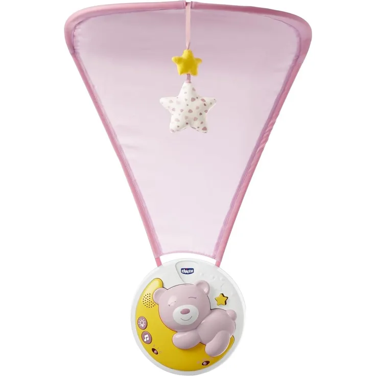 Chicco Next2Moon Kinderbett-Projektor mit Licht und Geräuschen, beweglich, abnehmbares Panel und Karussell, ab 0+ Monate, rosa