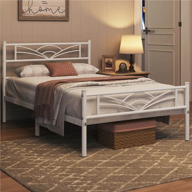 Yaheetech Metallbett mit Lattenrost, Wolkenmuster, Weiß, 90x190 cm – Bild 3