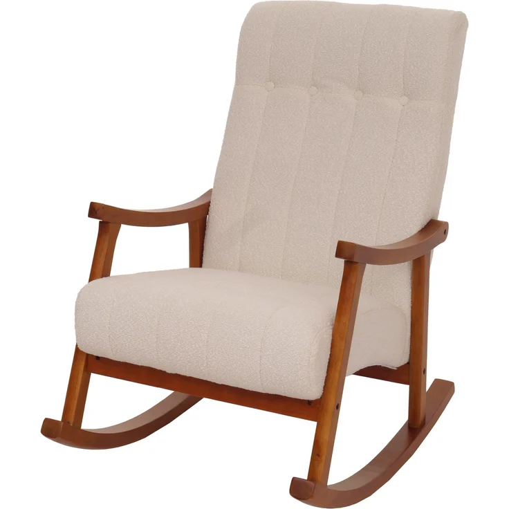 Schaukelstuhl HWC-K10, Relaxsessel, Holz FSC® Stoff/Textil Bouclé (450g/m²) ~ beige, Gestell Walnuss-Optik – Bild 9