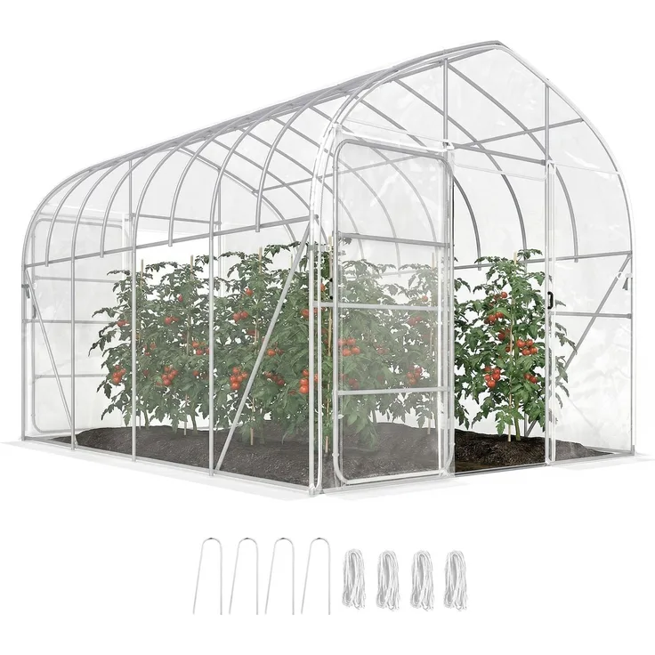 MELAYR, 12 m² großes Gartentunnel-Gewächshaus mit Tropfschutzfolie, 25 mm starkem, verzinktem Stahlrahmen, Transparent