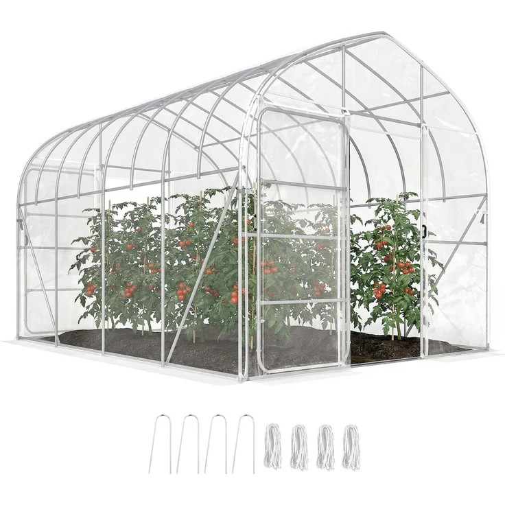 MELAYR, 12 m² großes Gartentunnel-Gewächshaus mit Tropfschutzfolie, 25 mm starkem, verzinktem Stahlrahmen, Transparent – Bild 1