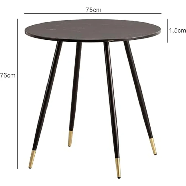 Esszimmertisch Rund 75x75x76cm Marmor-Optik Schwarz Metallbeine Modern – Bild 5
