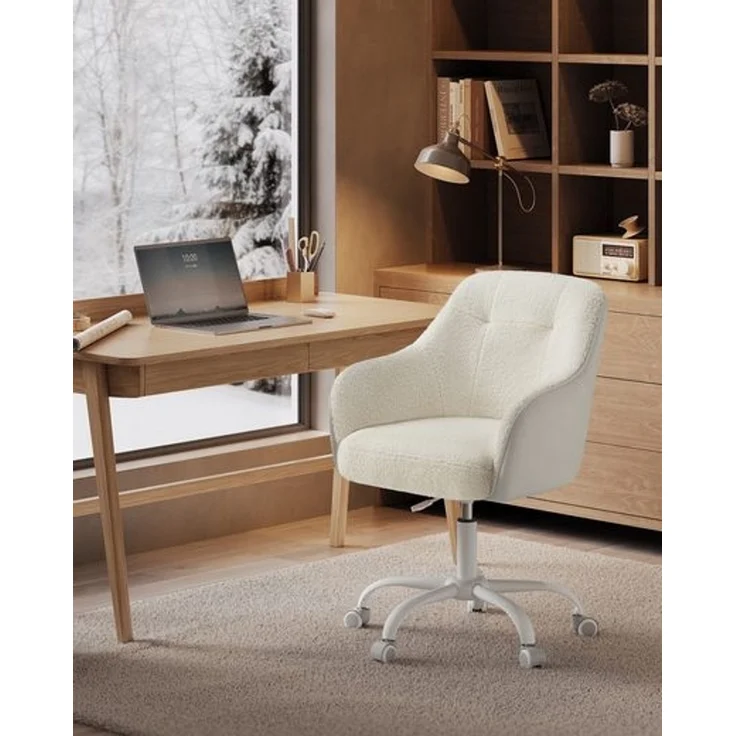 Songmics Schreibtischstuhl, höhenverstellbar, bis 110 kg belastbar, atmungsaktiver Sherpa-Stoff und PU cappuccinobeige, 64x64 x (83-93) cm – Bild 2