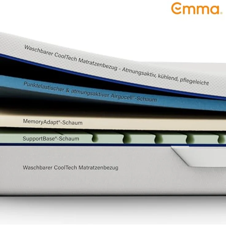Emma One+ Matratze 160x200 H3 Hart – Kühlende & atmungsaktive 3-Zonen-Schaummatratze – Ergonomisch, Klimaregulierend & Waschbarer Bezug – Für alle Schlafpositionen geeignet – Bild 4