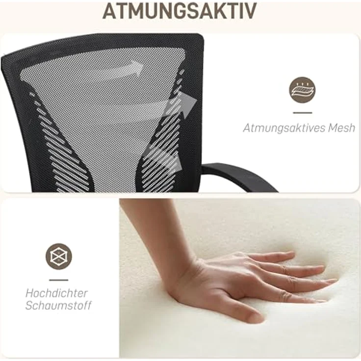 HOMCOM Ergonomischer Bürostuhl, Schwarz, Drehstuhl mit verstellbarer Rückenlehne und atmungsaktivem Netzrücken, 62x102x60 cm – Bild 4