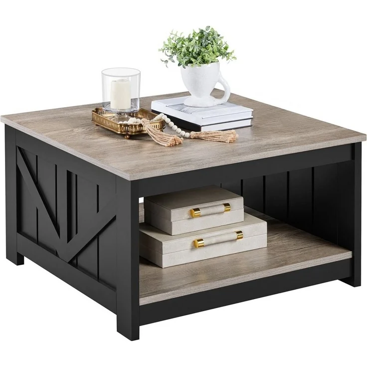 Yaheetech Couchtisch, Kaffeetisch Quadratischer Sofatisch mit Ablagefach – Bild 1